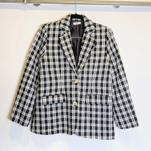 ANDTHEWHY Black White Silver Shimmer Checkered Blazer Jacket Size Medium